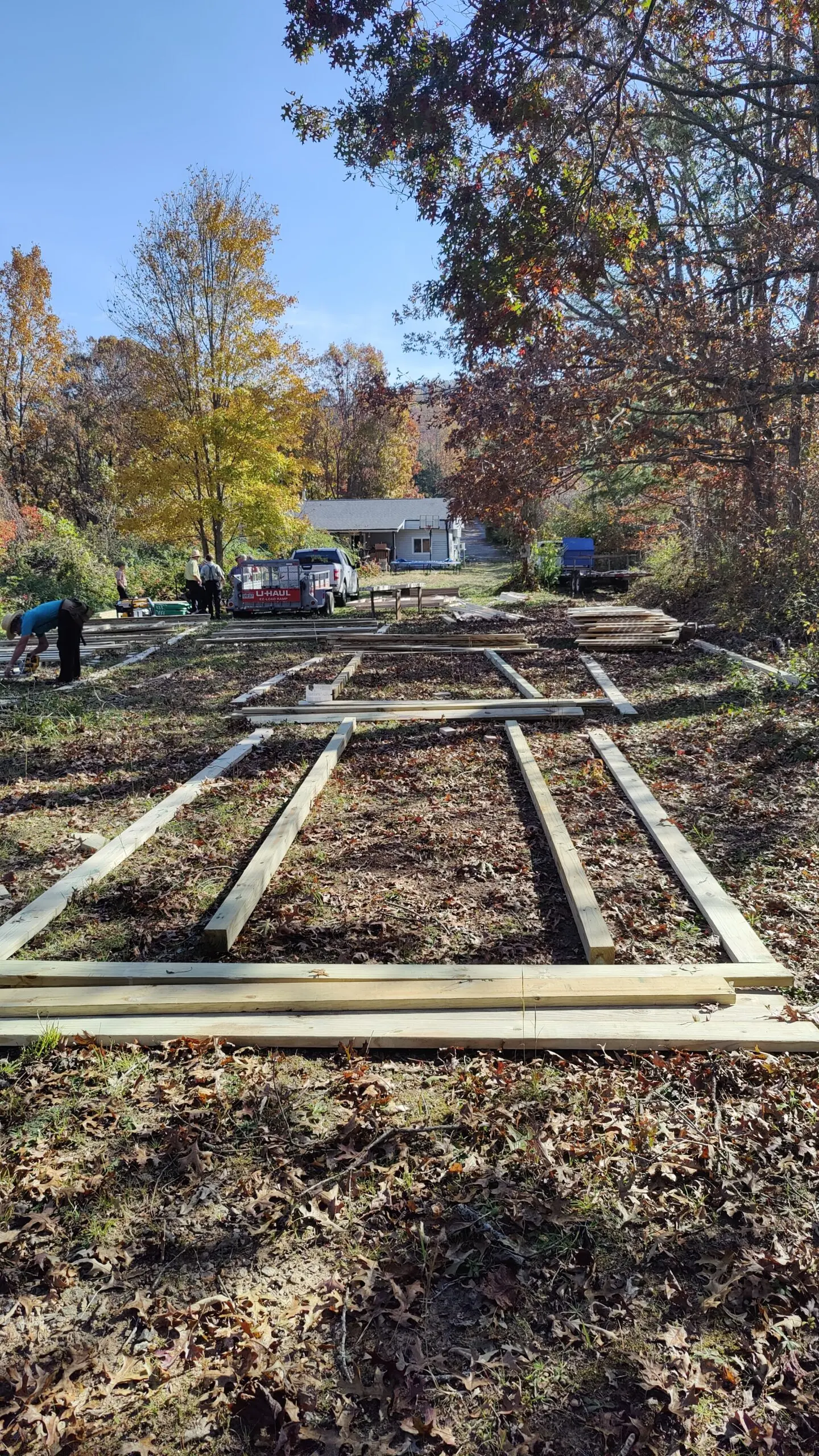 Cabin floor frames under construction