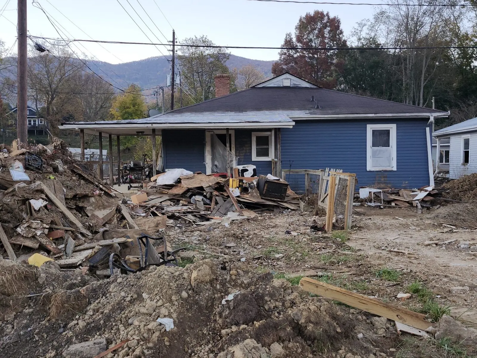 Home and debris after Hurricane Helene