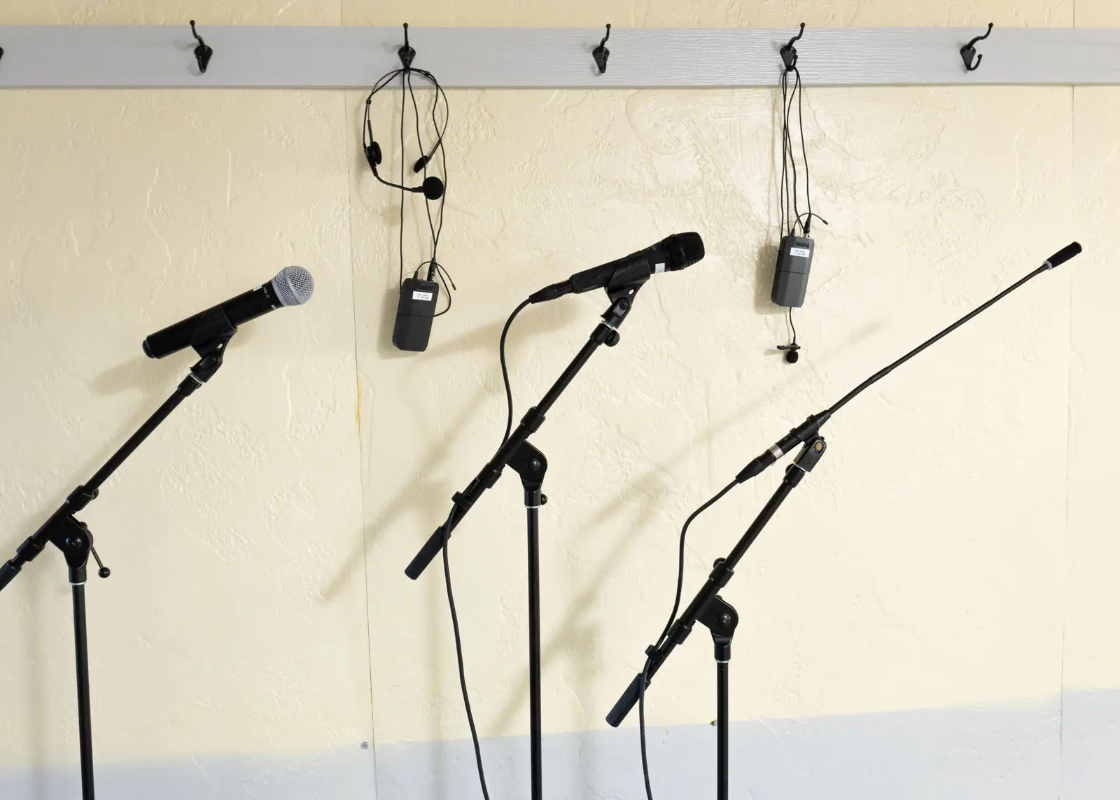 Microphones from the sound system trailer