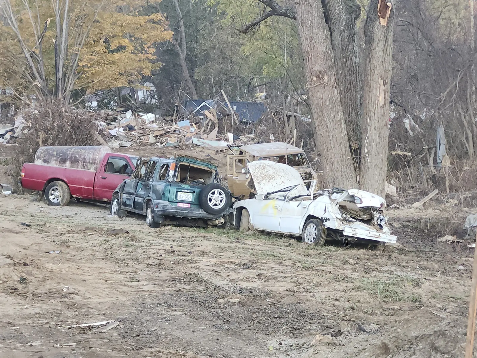 Vehicles damaged in the storm
