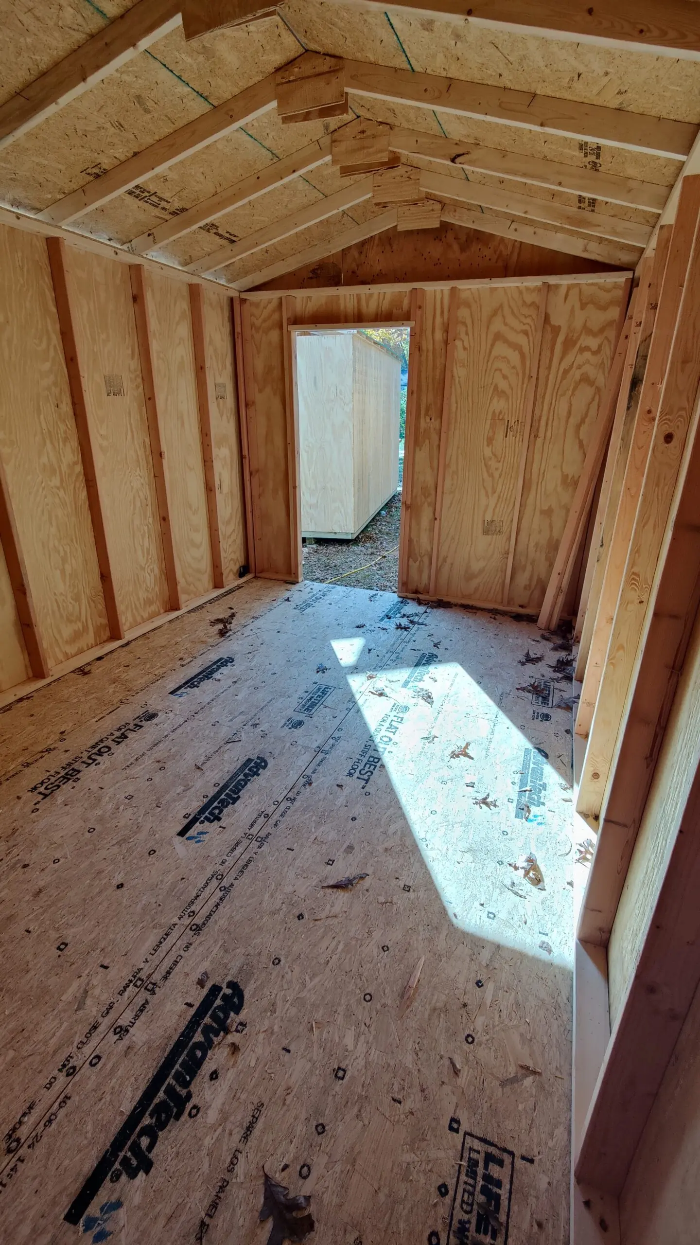 Interior of a tiny home under construction